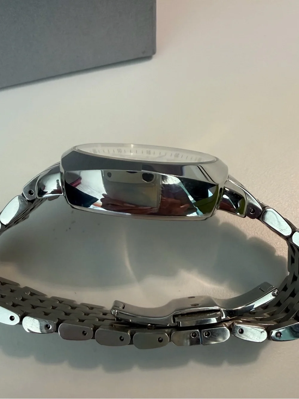 Michele Silver-Tone Stainless Steel Chronograph Watch with White Dial